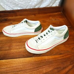 Vans sneakers - white, with green and red detail - women's 7/men's 5.5